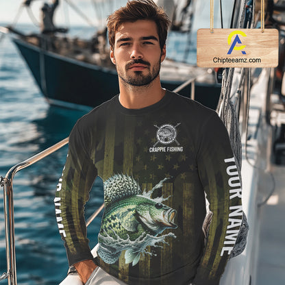 Custom American Flag Crappie Long Sleeve Fishing Shirts, Patriotic Crappie Fishing Jerseys NBT1256