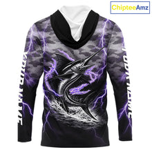 Load image into Gallery viewer, Thunder Lightning Swordfish Long Sleeve Hooded Fishing Shirts Black Camouflage, Saltwater Fishing Shirts NBT401