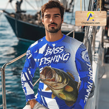 Load image into Gallery viewer, Blue Camo Largemouth Bass Fishing Shirts Long Sleeve, Bass Fishing Shirts For Men NBT442