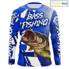 Load image into Gallery viewer, Blue Camo Largemouth Bass Fishing Shirts Long Sleeve, Bass Fishing Shirts For Men NBT442