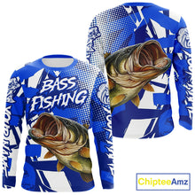 Load image into Gallery viewer, Blue Camo Largemouth Bass Fishing Shirts Long Sleeve, Bass Fishing Shirts For Men NBT442