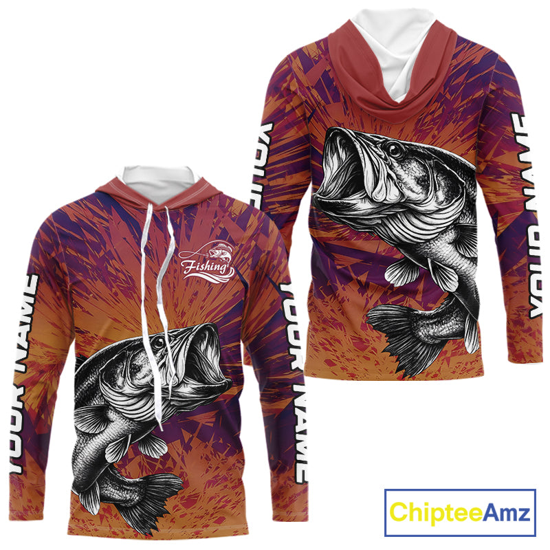 Personalized Bass Fishing Shirts For Men Dawn Camo, Bass Long Sleeve Hooded Fishing Shirts NBT444