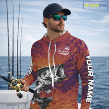 Load image into Gallery viewer, Personalized Bass Fishing Shirts For Men Dawn Camo, Bass Long Sleeve Hooded Fishing Shirts NBT444