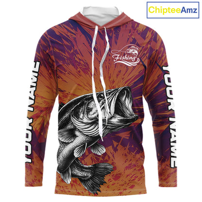 Personalized Bass Fishing Shirts For Men Dawn Camo, Bass Long Sleeve Hooded Fishing Shirts NBT444