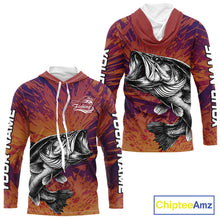 Load image into Gallery viewer, Personalized Bass Fishing Shirts For Men Dawn Camo, Bass Long Sleeve Hooded Fishing Shirts NBT444