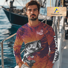 Load image into Gallery viewer, Personalized Bass Fishing Shirts For Men Dawn Camo, Bass Long Sleeve Hooded Fishing Shirts NBT444
