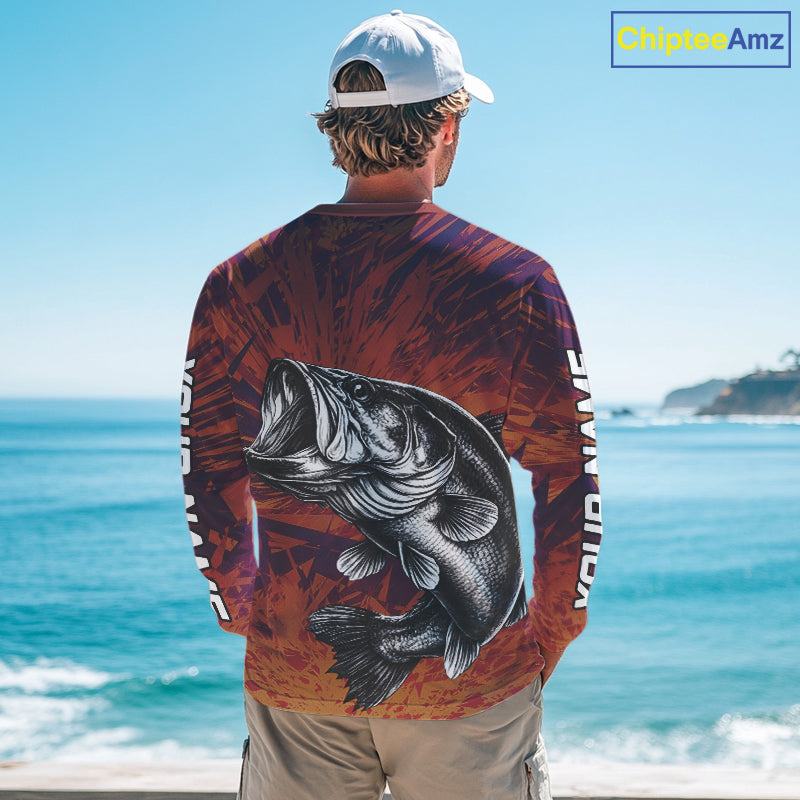 Personalized Bass Fishing Shirts For Men Dawn Camo, Bass Long Sleeve Hooded Fishing Shirts NBT444