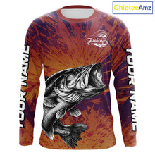 Load image into Gallery viewer, Personalized Bass Fishing Shirts For Men Dawn Camo, Bass Long Sleeve Hooded Fishing Shirts NBT444