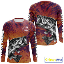 Load image into Gallery viewer, Personalized Bass Fishing Shirts For Men Dawn Camo, Bass Long Sleeve Hooded Fishing Shirts NBT444
