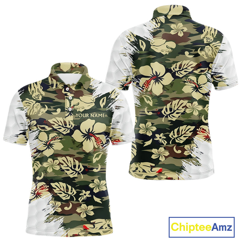 Green Camo Tropical Pattern Mens Golf Polo Shirts Custom Golf Outfit, Team Golf Shirt NBT698