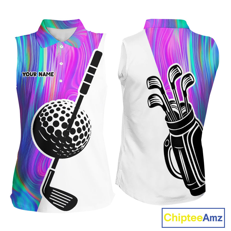 Hologram Golf Pattern Womens Sleeveless Polo Golf Shirts Custom Golf Team Shirts Golfer Outfit, Golf Gifts NBT699