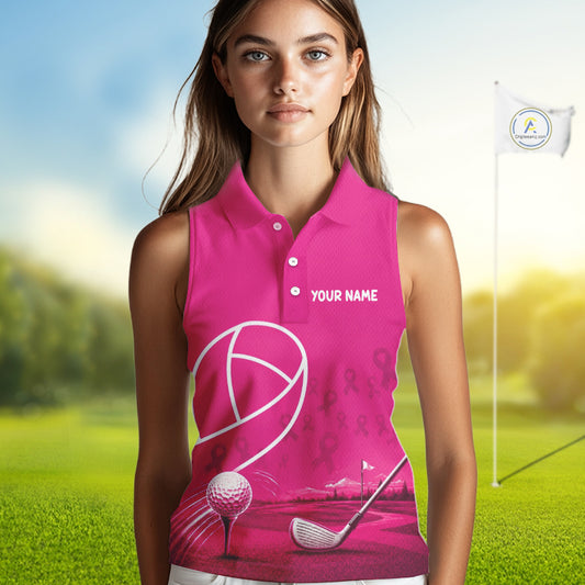 Breast Cancer Pink Ribbon Womens Sleeveless Golf Polo Shirts Custom Golf Shirts For Ladies Golfing Gifts NBT703