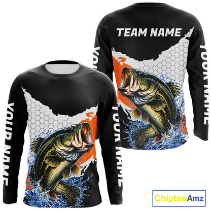 Black Orange Largemouth Bass Fishing Custom Long Sleeve Performance Fishing Shirts NBT1119