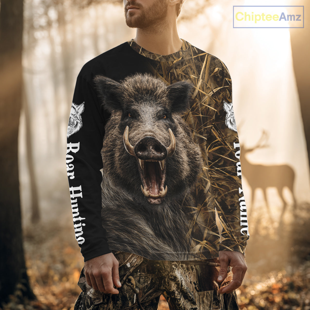 Custom Boar Hunting Brown Camo Shirts for Men, Hunting Gifts, Camouflage Boar Hunting Shirt NBT267