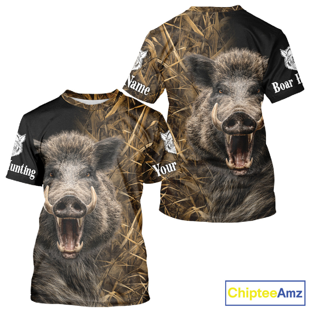 Custom Boar Hunting Brown Camo Shirts for Men, Hunting Gifts, Camouflage Boar Hunting Shirt NBT267