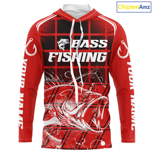 Largemouth Bass Hooded Fishing Shirts Long Sleeve Bass Fishing Tournament Jerseys, Fishing Gifts NBT356