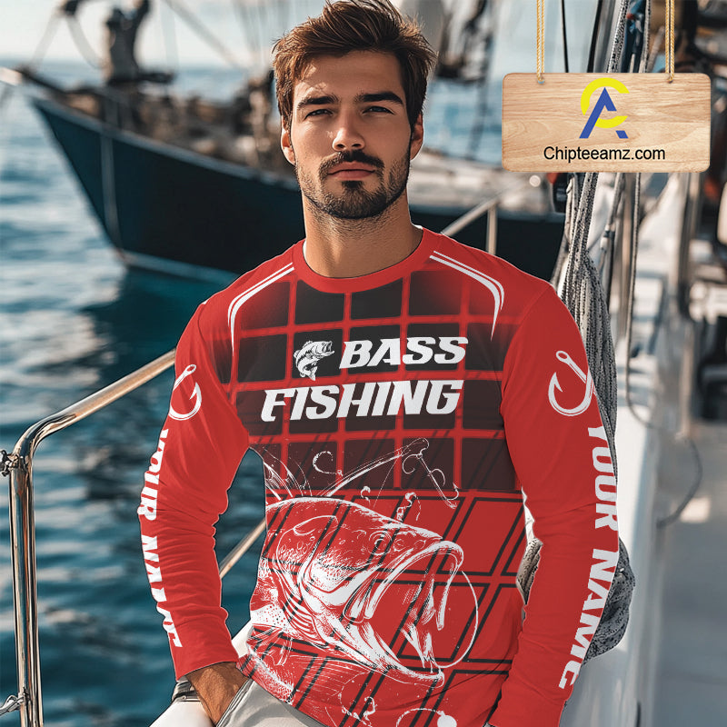 Largemouth Bass Fishing Shirts Long Sleeve Bass Fishing Tournament Jerseys, Fishing Gifts NBT356