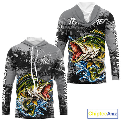 Personalized Bass Fishing Jerseys, Custom Long Sleeve Hooded Bass Fishing Team Fishing Shirts NBT1127