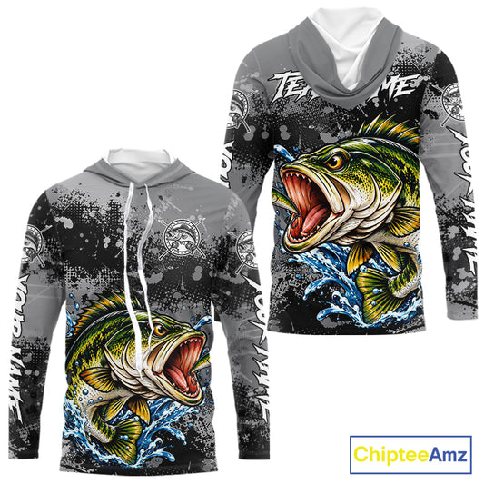 Personalized Bass Fishing Jerseys, Custom Long Sleeve Hooded Bass Fishing Team Fishing Shirts NBT1127