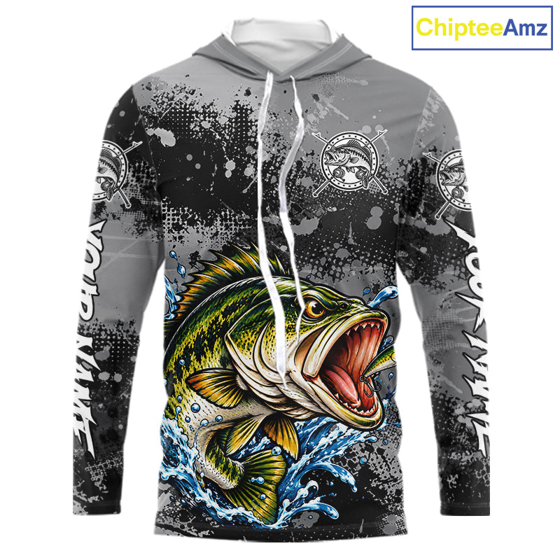 Personalized Bass Fishing Jerseys, Custom Long Sleeve Hooded Bass Fishing Team Fishing Shirts NBT1127