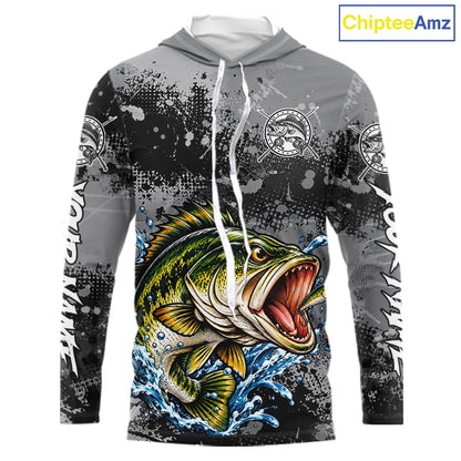 Personalized Bass Fishing Jerseys, Custom Long Sleeve Hooded Bass Fishing Team Fishing Shirts NBT1127