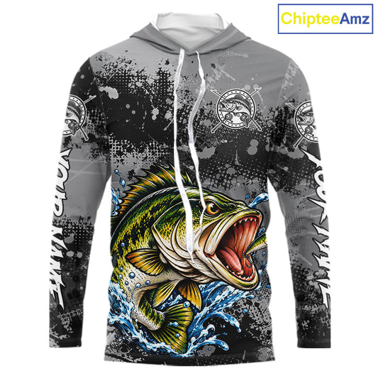 Personalized Bass Fishing Jerseys, Custom Long Sleeve Hooded Bass Fishing Team Fishing Shirts NBT1127