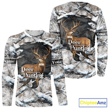 Load image into Gallery viewer, Whitetail Deer Hunting Shirts Custom Name Snow Camo, Deer Season Hunting Clothes For Men NBT273