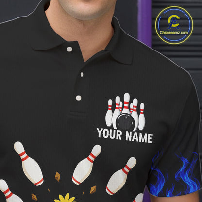 Blue Flame Funny Duck Bowling Team Shirt Customized Bowling Polo & 1/4 Zip Gift For Men NBT1129