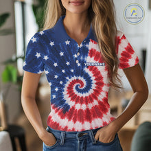 Load image into Gallery viewer, American Flag Tie Dye Pattern Mens Golf Polo Shirts Custom Mens Patriotic Polo Shirts, Golf Gifts NBT807