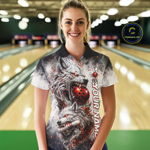 Load image into Gallery viewer, Custom Black And Gray Wolf Bowling Polo &amp; 1/4 Quarter Zip Shirts For Women, Wolf Bowling Jerseys NBT886