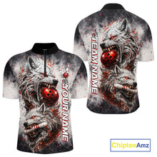 Load image into Gallery viewer, Custom Black And Gray Wolf Bowling Polo &amp; 1/4 Quarter Zip Shirts For Men, Wolf Bowling Jerseys NBT886