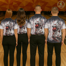 Load image into Gallery viewer, Custom Black And Gray Wolf Bowling Polo &amp; 1/4 Quarter Zip Shirts For Men, Wolf Bowling Jerseys NBT886