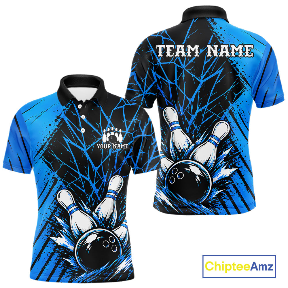 Blue Bowling Shirt Personalized Men Bowling Team Jersey Bowling Polo & 1/4 Zip Shirts NBT1135