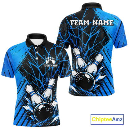 Blue Bowling Shirt Personalized Men Bowling Team Jersey Bowling Polo & 1/4 Zip Shirts NBT1135