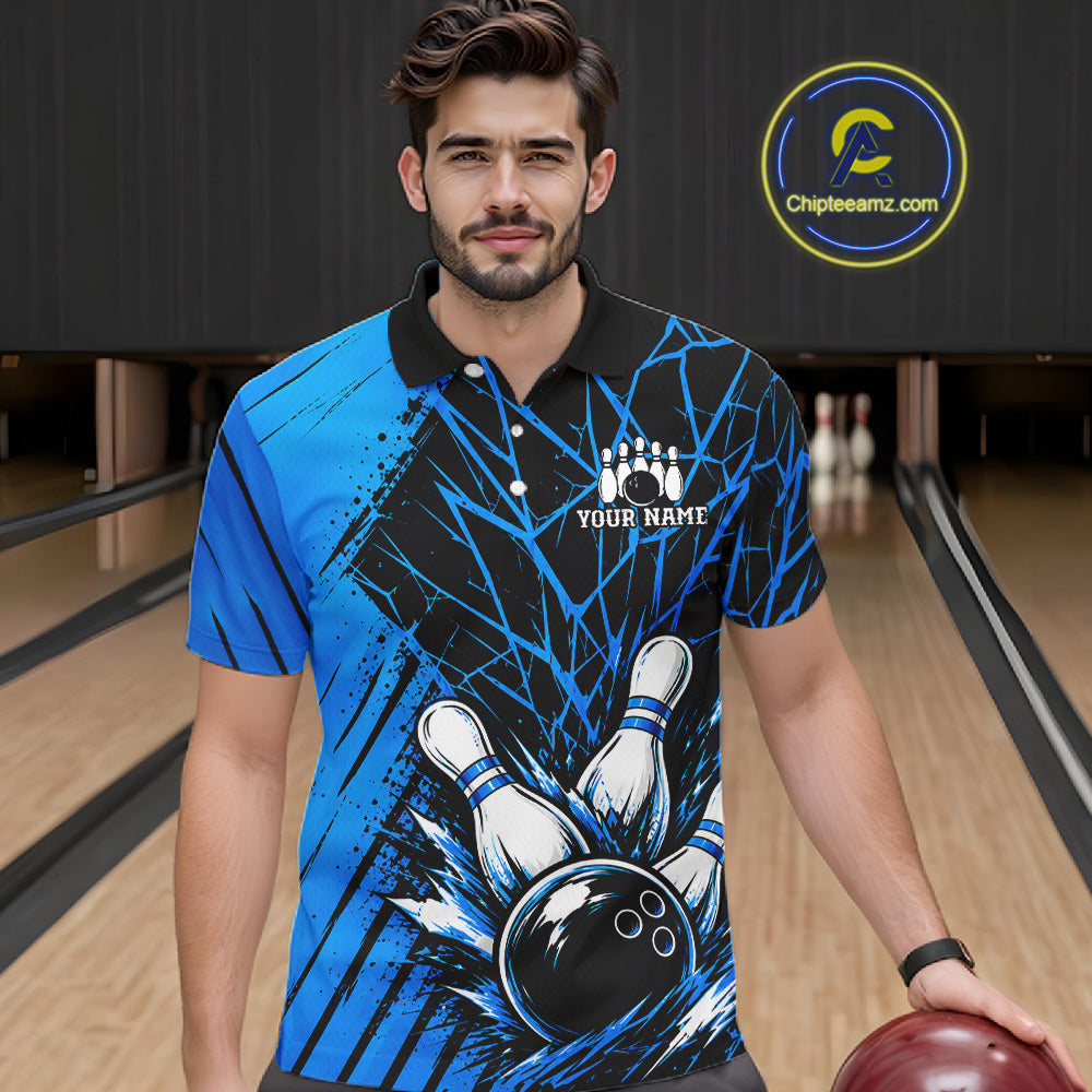 Blue Bowling Shirt Personalized Men Bowling Team Jersey Bowling Polo & 1/4 Zip Shirts NBT1135