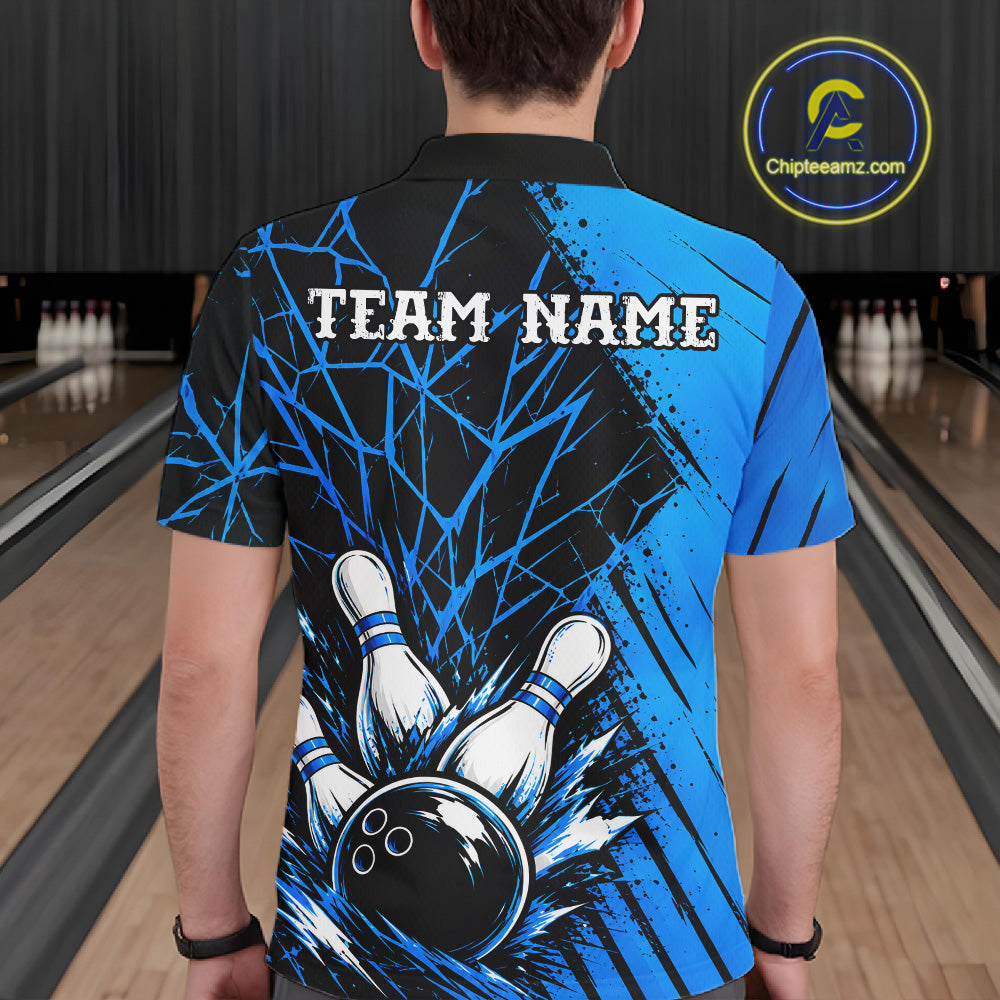 Blue Bowling Shirt Personalized Men Bowling Team Jersey Bowling Polo & 1/4 Zip Shirts NBT1135