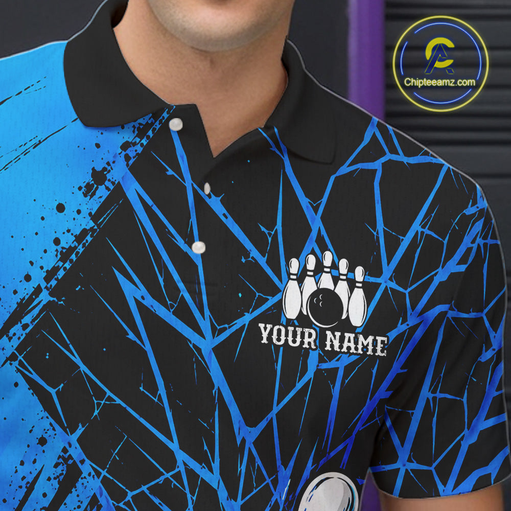 Blue Bowling Shirt Personalized Men Bowling Team Jersey Bowling Polo & 1/4 Zip Shirts NBT1135