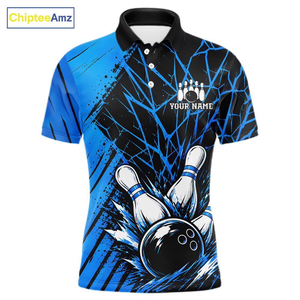 Blue Bowling Shirt Personalized Men Bowling Team Jersey Bowling Polo & 1/4 Zip Shirts NBT1135