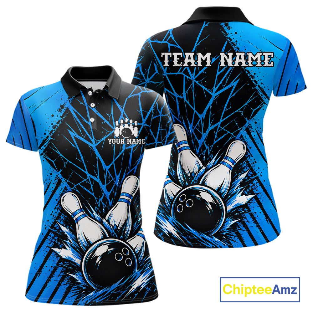 Blue Bowling Shirt Personalized Women Bowling Team Jersey Bowling Polo & 1/4 Zip Shirts NBT1135