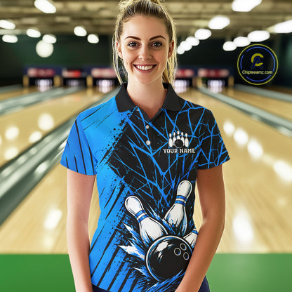 Blue Bowling Shirt Personalized Women Bowling Team Jersey Bowling Polo & 1/4 Zip Shirts NBT1135