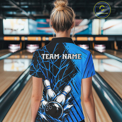 Blue Bowling Shirt Personalized Women Bowling Team Jersey Bowling Polo & 1/4 Zip Shirts NBT1135