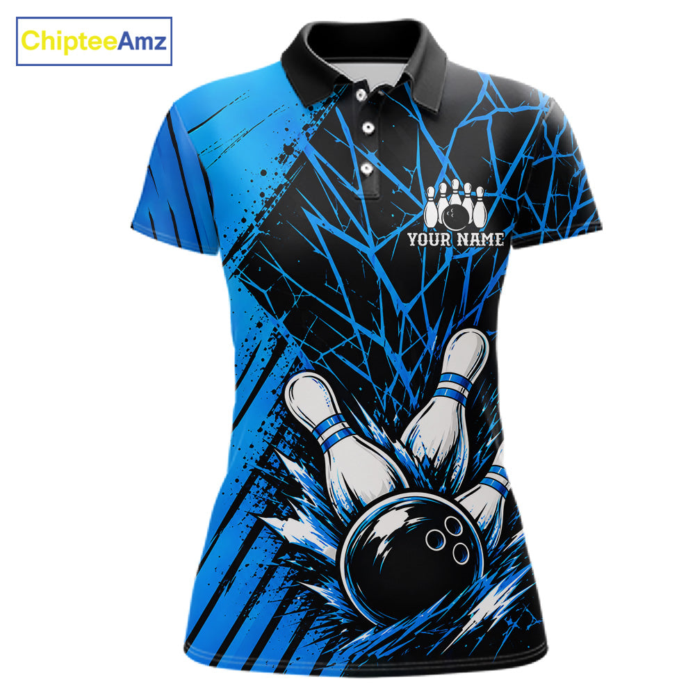 Blue Bowling Shirt Personalized Women Bowling Team Jersey Bowling Polo & 1/4 Zip Shirts NBT1135