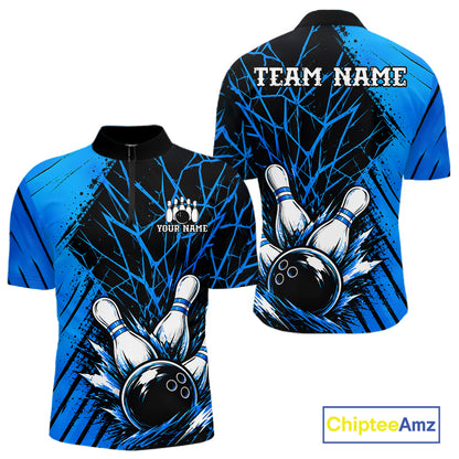 Blue Bowling Shirt Personalized Men Bowling Team Jersey Bowling Polo & 1/4 Zip Shirts NBT1135