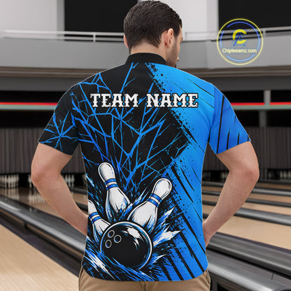 Blue Bowling Shirt Personalized Men Bowling Team Jersey Bowling Polo & 1/4 Zip Shirts NBT1135