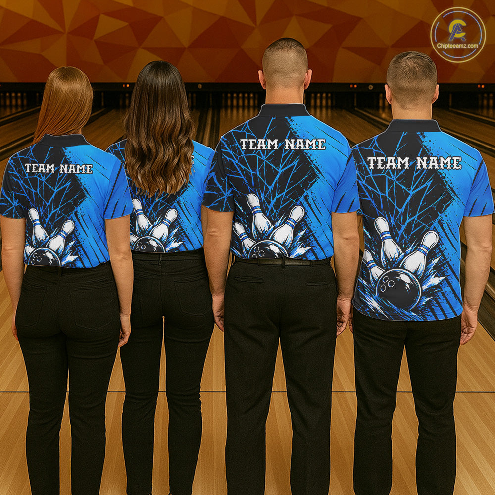 Blue Bowling Shirt Personalized Men Bowling Team Jersey Bowling Polo & 1/4 Zip Shirts NBT1135