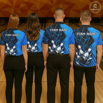 Blue Bowling Shirt Personalized Men Bowling Team Jersey Bowling Polo & 1/4 Zip Shirts NBT1135
