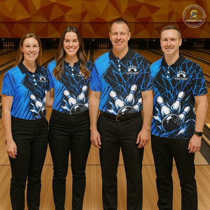 Blue Bowling Shirt Personalized Men Bowling Team Jersey Bowling Polo & 1/4 Zip Shirts NBT1135