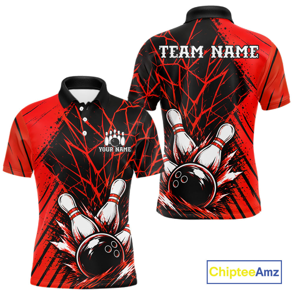 Red Bowling Shirt Personalized Men Bowling Team Jersey Bowling Polo & 1/4 Zip Shirts NBT1136