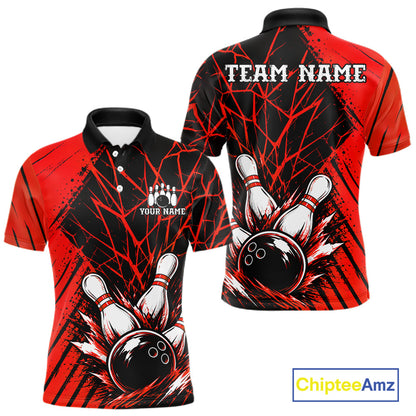 Red Bowling Shirt Personalized Men Bowling Team Jersey Bowling Polo & 1/4 Zip Shirts NBT1136