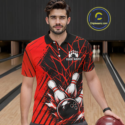 Red Bowling Shirt Personalized Men Bowling Team Jersey Bowling Polo & 1/4 Zip Shirts NBT1136